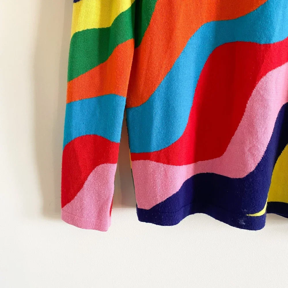 SOLD Mira Mikati Rainbow Wavy Stripe Merino Wool Turtleneck Sweater - Picture 4 of 7